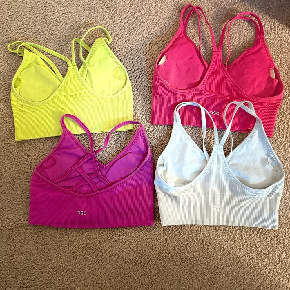 DSG Women's Sports Bra Set - Neon Yellow, Pink, Purple, White